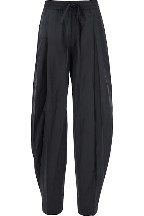 The Andamane سراويل طويلة وقصيرة لـ السيدات The Andamane Black Pants With Cannon Pleats And Elastic Waist With Drawstring In Cotton Blend Woman