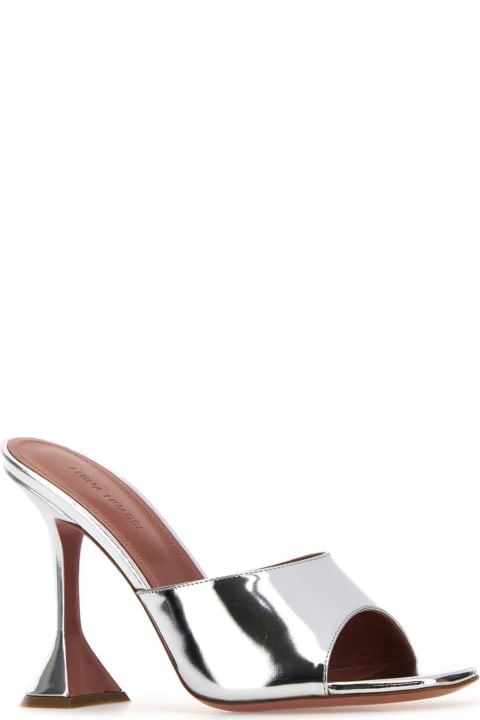Sandals for Women Amina Muaddi Silver Leather Lupita Mules