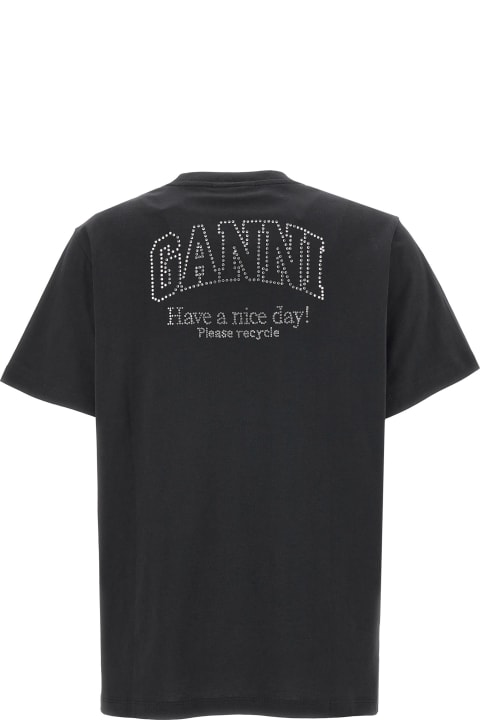 Ganni Topwear for Women Ganni Rhinestone Logo T-shirt