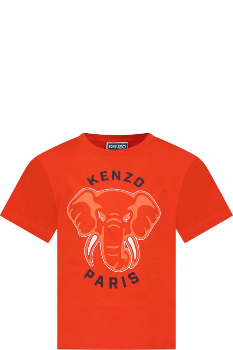 Kenzo Kids Kenzo Kids Orange T-shirt For Boy With Elephant