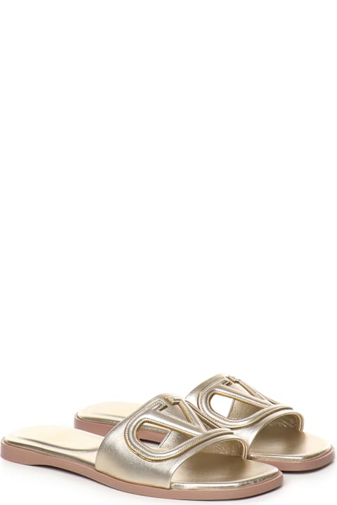 Sale for Women Valentino Garavani Slide Vlogo Cut-out Sandal In Laminated Leather