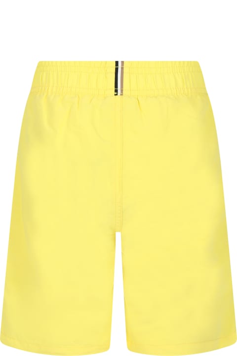 ボーイズ Hugo Bossの水着 Hugo Boss Yellow Swim Shorts For Boy With Logo