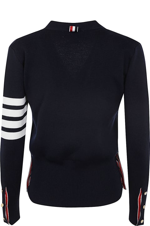 Thom Browne for Women Thom Browne Milano Classic V Neck Cardigan With 4 Bar Stripe In Fine Merino Wool