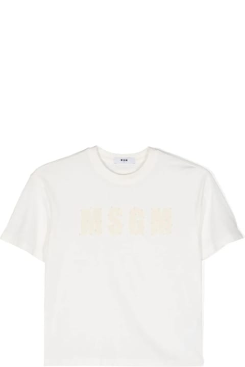 MSGM for Kids MSGM Cream T-shirt With Logo And Rhinestones
