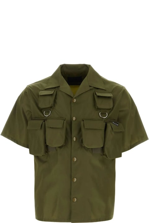 Summer Casual Shirts for Men Prada Olive Green Re-nylon Shirt