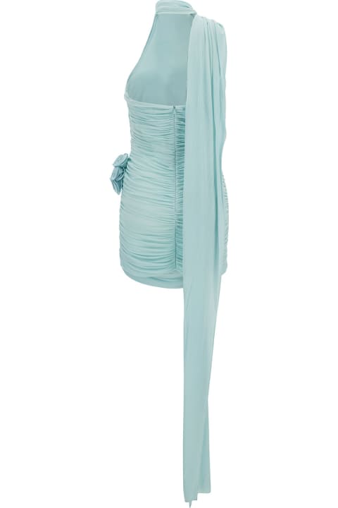 Magda Butrym Dresses for Women Magda Butrym Light Blue Draped Mini Dress With Roses Applications In Stretch Cupro Wpman