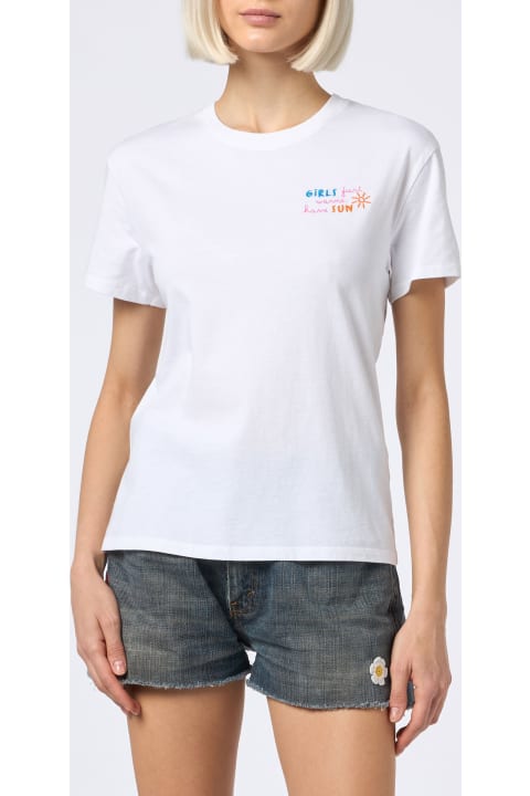 أدوات منزلية MC2 Saint Barth Woman Cotton Jersey Crewneck T-shirt Emilie With Girls Just Wanna Have Sun Embroidery