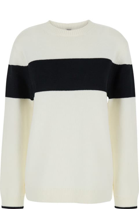 Totême Sweaters for Women Totême White Sweater With Contrasting Stripe In Cotton Blend Woman