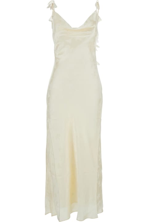 Rotate by Birger Christensen Dresses for Women Rotate by Birger Christensen White Dress With Draped Neckline And All-over Floral Motif In Silk Woman
