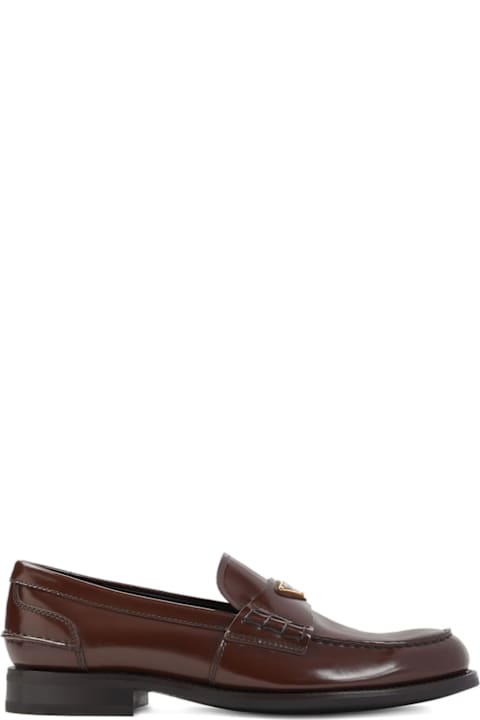 Prada for Kids Prada Prada Leather Loafers With Logo Plaque