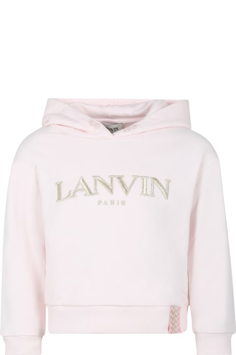 Lanvin for Kids Lanvin Pink Sweatshirt With Hood For Girl With Logo