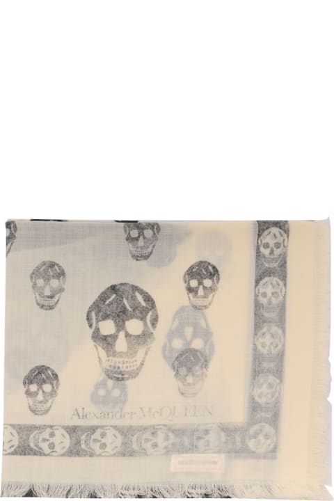 Alexander McQueen Accessories for Women Alexander McQueen Classic Skull Scarf With Orchid Print In Ivory And Black