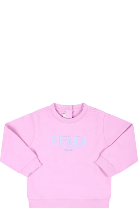 Fendi for Baby Boys Fendi Fuchsia Sweatshirt For Baby Girl With Light Blue Logo