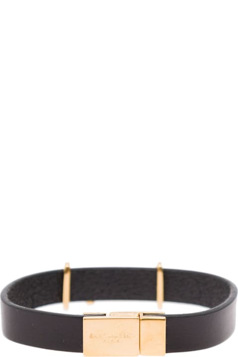 Bracelets for Women Saint Laurent Black Bracelet With Golden Logo In Leather Woman Saint Laurent