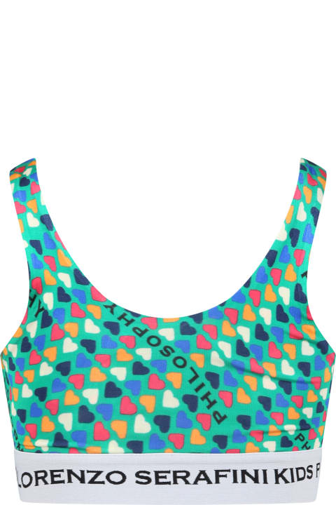 Green Top For Girl With Print And Logo