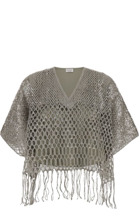 Fashion for Women Brunello Cucinelli Grey Cardigan With Chain In Cotton Woman