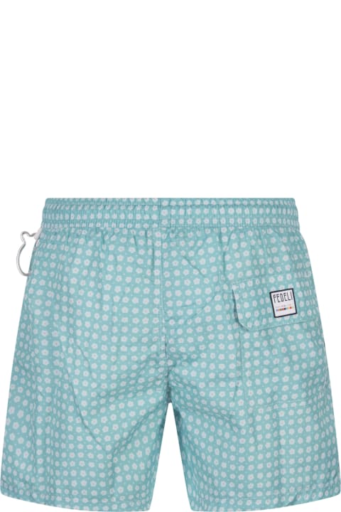 Swimwear for Men Fedeli Turquoise Swim Shorts With Micro Flower Pattern