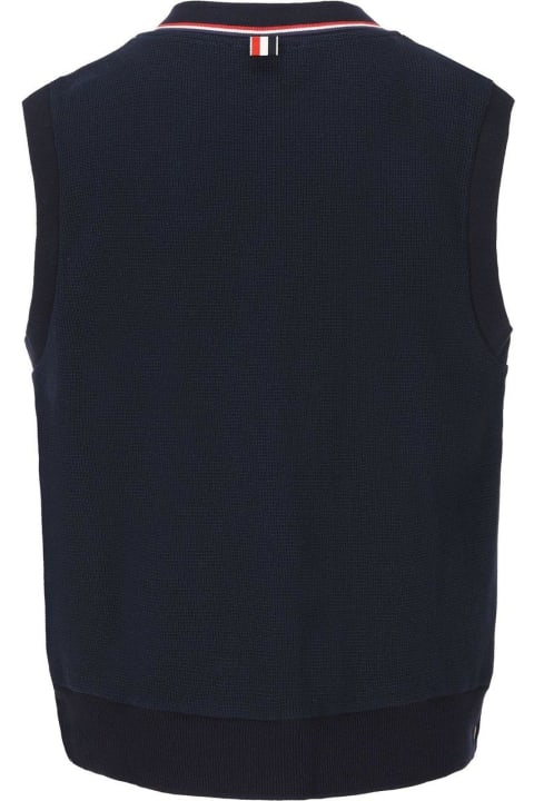 Thom Browne Coats & Jackets for Men Thom Browne Logo-patch Rwb-trim Knitted Vest