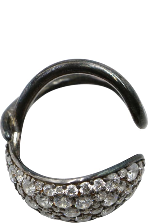 Rings for Women Bottega Veneta Embellished Pave Silver Ring