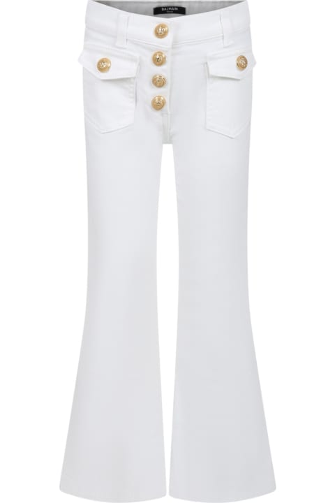 Balmain for Kids Balmain White Jeans For Girl With Gold Buttons