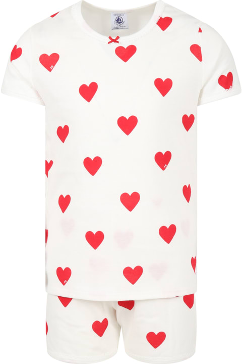Petit Bateau Underwear for Girls Petit Bateau White Pajamas For Girl With Logoed Hearts