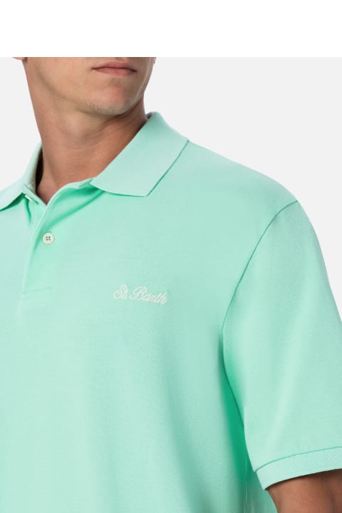 Homeware MC2 Saint Barth Man Water Green Cotton Piquet Polo Shirt Beverly Hills