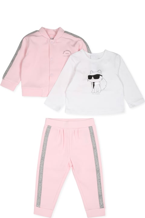 Homeware Karl Lagerfeld Kids Pink Suit For Baby Girl With Choupette Print