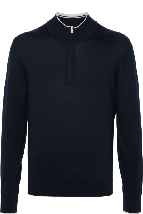 Sweaters for Men Fay Navy Blue Silk-cotton Blend Jumper