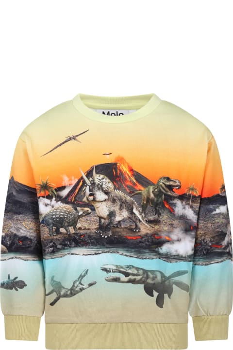 Molo for Kids Molo Orange Sweatshirt For Boy With Dinosaur Print