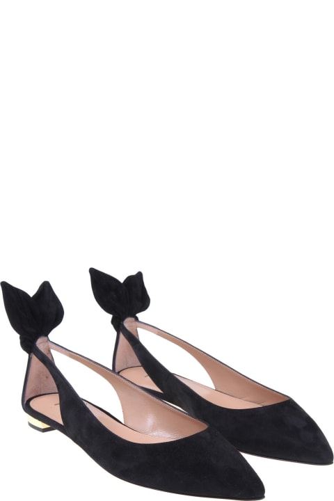 Aquazzura Flat Shoes for Women Aquazzura Aquazzurra Bow Tie Ballerina In Black Suede
