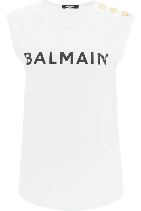 ウィメンズ Balmainのウェア Balmain Logo Print Sleeveless T-shirt