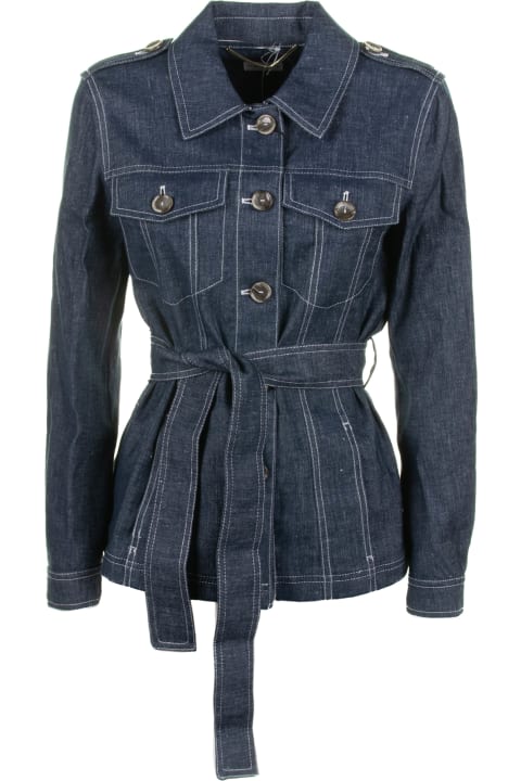 Marella Coats & Jackets for Women Marella Blue Denim Jacket With Belt