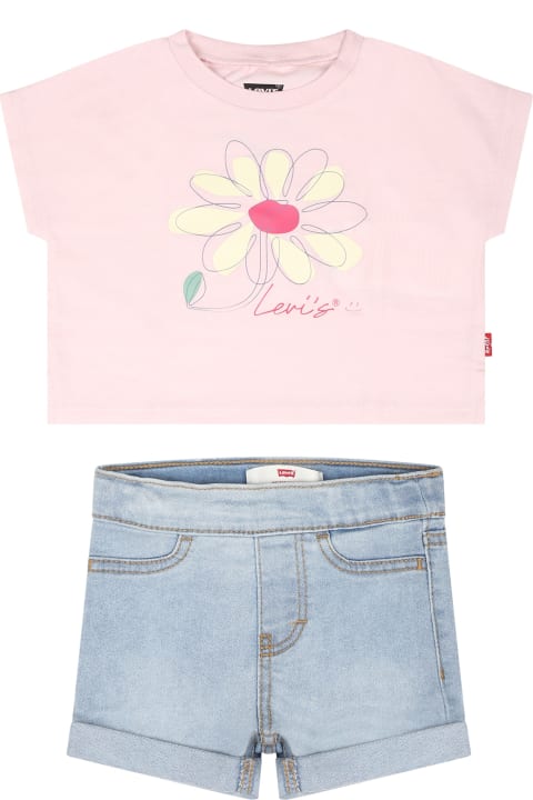 Levi's Bottoms for Baby Girls Levi's Pink Suit For Baby Girl With Flower Print