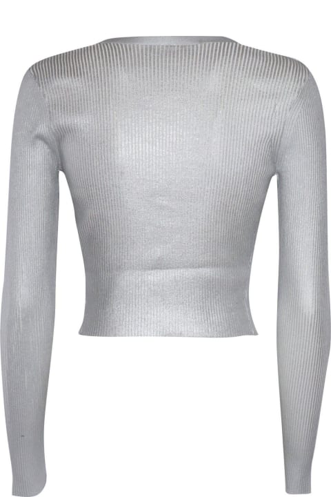 Sweaters for Women Elisabetta Franchi Cropped Silver Tricot Ribbed Sweater