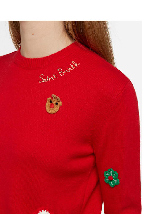 Homeware MC2 Saint Barth Woman Brushed Sweater With Christmas Patches Appliquèe