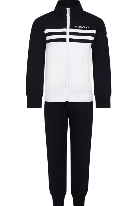 Moncler Bottoms for Boys Moncler Blue Suit For Boy With Logo