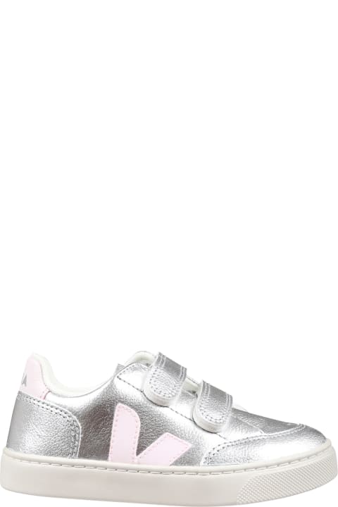 Shoes for Girls Veja Silver Sneakers For Girl With Logo