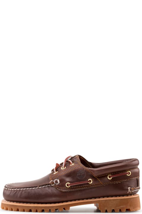 Authentic Brown Leather Loafers With Logo Timberland Man