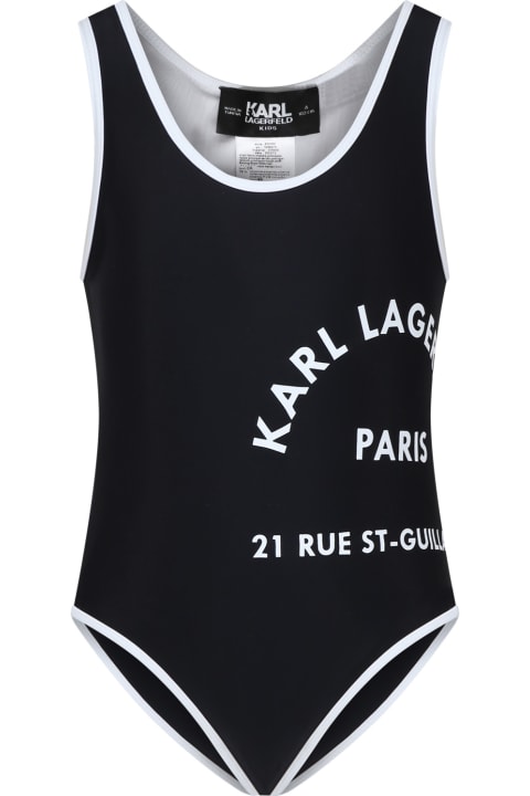 Swimwear for Girls Karl Lagerfeld Kids Black Swimsuit For Girl With Print