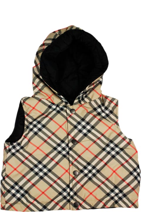 Coats & Jackets for Baby Girls Burberry Reversible Vest With Check Pattern, With Solid Color Quilted Interior