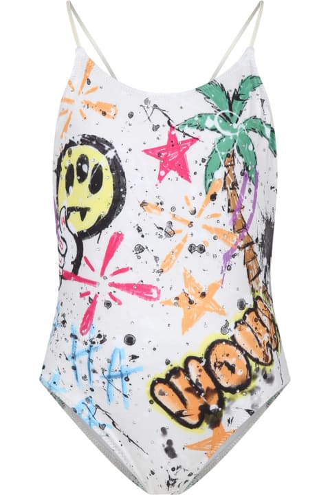 Barrow for Kids Barrow Ivory Swimsuit For Girl With Palm Tree And Smile Print