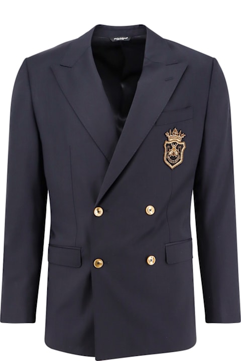 Dolce & Gabbana for Men Dolce & Gabbana Stretch Virgin Wool Blazer With Frontal Logo Patch