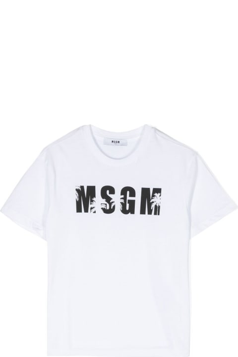 MSGM Kids MSGM White T-shirt With Logo And Palm Trees