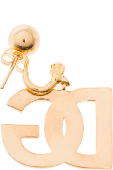 Gold-tone Dangling Earrings With Dg Logo In Brass Woman