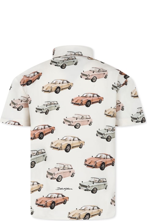 Topwear for Boys Dolce & Gabbana Ivory Shirt For Boy With Vintage Cars Models