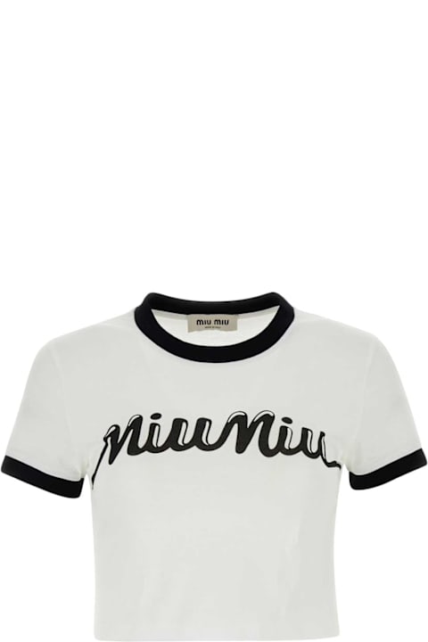 ملابس علوية لـ السيدات Miu Miu White Cotton T-shirt