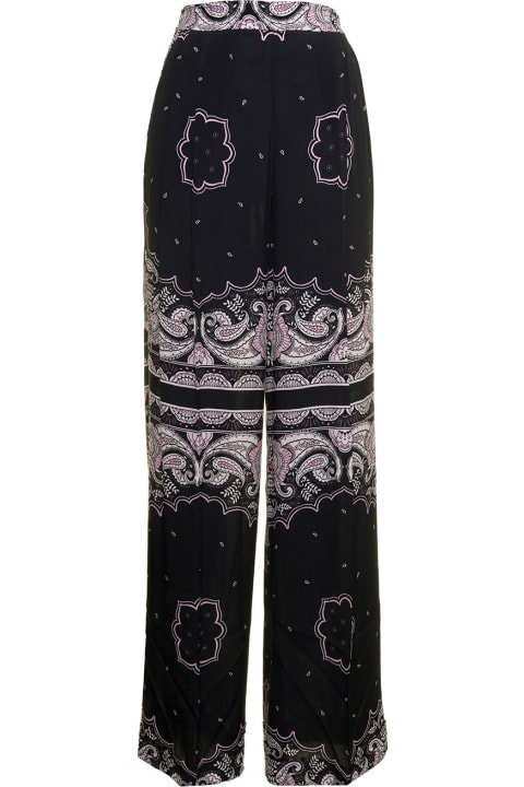 Black Wide Leg Trousers In Fluid Fabric With Bandana Pattern Twin Set Woman