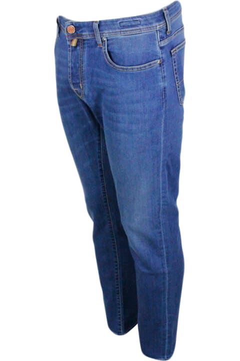 メンズ Jacob Cohenのウェア Jacob Cohen Bard J688 Luxury Edition Denim Trousers In Soft Stretch Denim With 5 Pockets With Closure Buttons And Lacquered Pony Skin Button With Logo