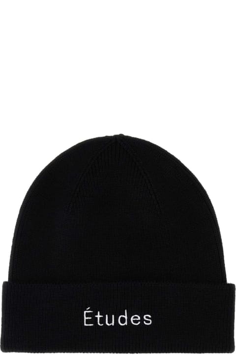Hi-Tech Accessories for Men Études Black Wool Blend Beanie Hat