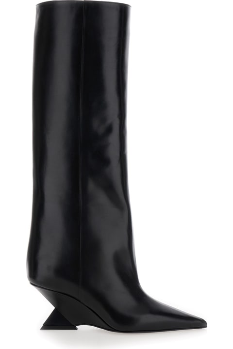 Boots for Women The Attico 'cheope' Black Slip-on Tube Boots Pyramidal Wedge In Leather Woman